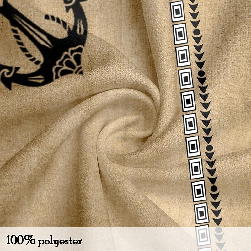 Men's Nautical Shirt Button Up Shirt Short Sleeve Casual Tribal Daily Hawaiian Summer Spring Grandad Collar Band Collar Buttons Print Yellow Green Khaki Beige3