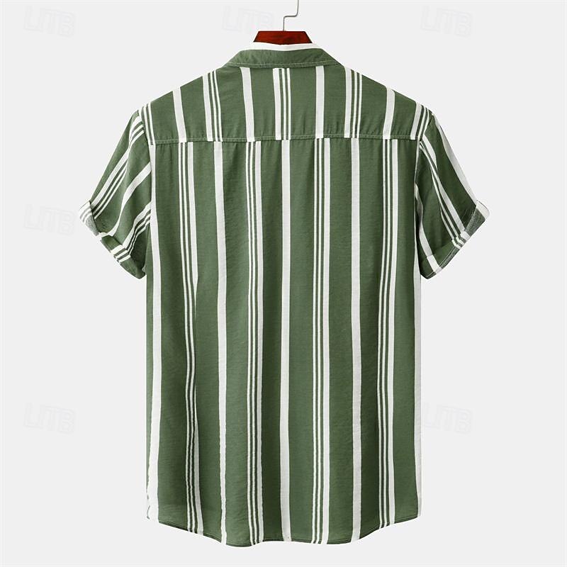Men's Shirt Summer Shirt Beach Wear Button Up Shirt Casual Shirt Black Blue Green Short Sleeve Striped Collar Daily Vacation Clothing Apparel Fashion Casual Comfortable3