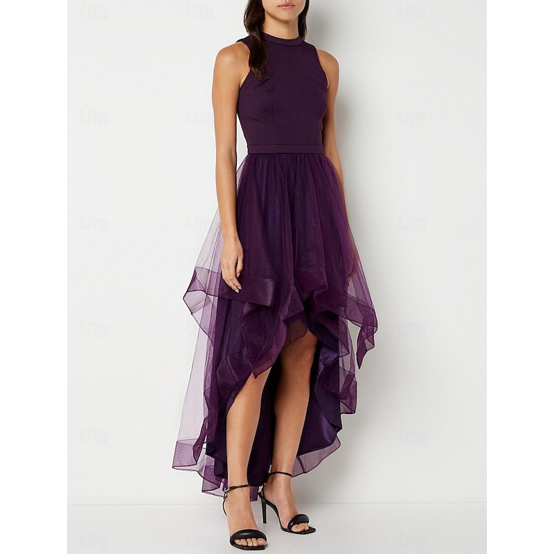 A-Line Prom Dresses Elegant Dress Prom Asymmetrical Sleeveless Jewel Neck Fall Wedding Guest  with Pleats Dresses4