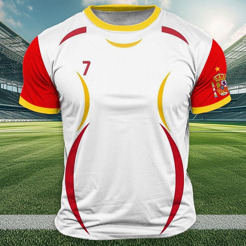 Men's Flag Spain T Shirt Short Sleeve T shirt 3D Print Crew Neck Shirt Outdoor Athleisure White Red Summer Spring Clothing Apparel S M L XL XXL XXXL4