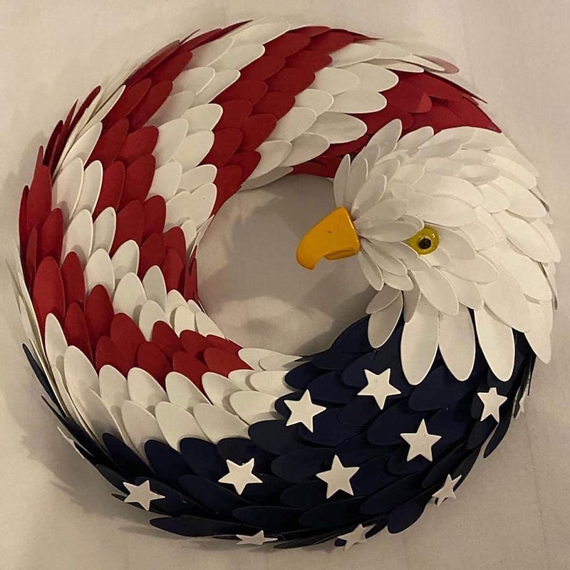 Patriotic Wreath American Flag Bald Eagle Wreath, Independence Day 4th July Memorial Day Wreath for Front Door, Farmhouse Wreath Artificial Wreaths for Front Door Summer Holiday Decor 15"3