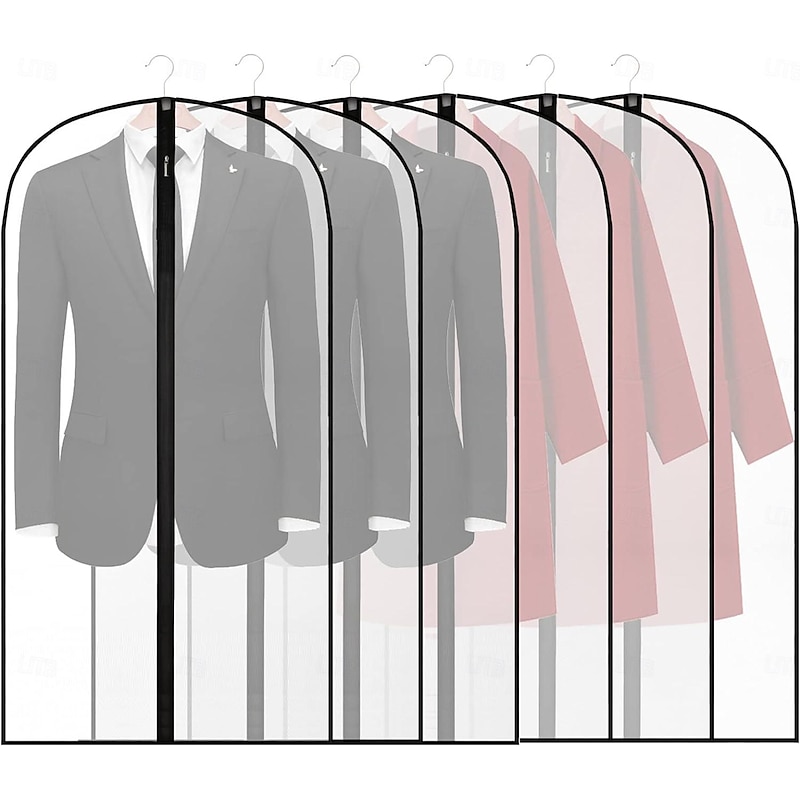 6 Pack Breathable Clothes Covers with Zip 60x80cm Hanging Garment Covers Bags Moth-Proof Storage Bag for Men Suit Dress Bag Covers Dust Cover for Wardrobe Storage and Travel Clear