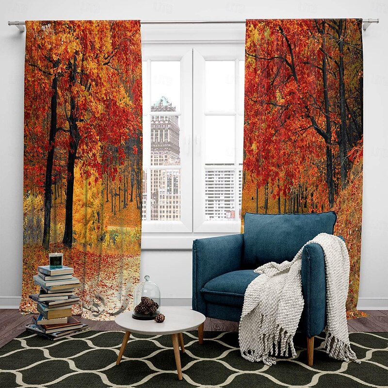 2 Panels Forest Bamboo Curtain Drapes Blackout Curtain For Living Room Bedroom Kitchen Window Treatments Thermal Insulated Room Darkening