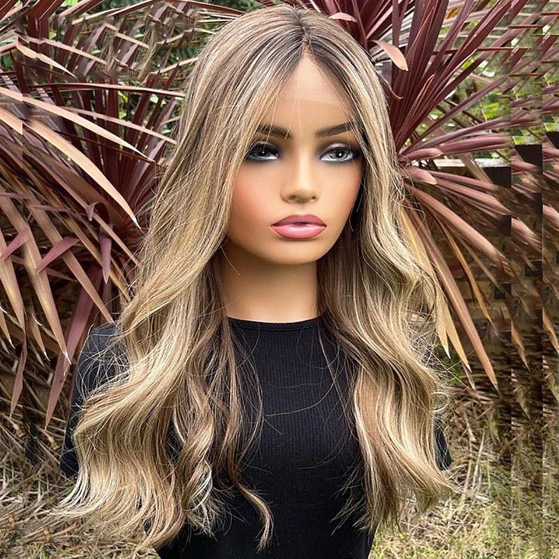 Remy Human Hair 13x4 Lace Front Wig Middle Part Brazilian Hair Wavy Multi-color Wig 130% 150% Density Ombre Hair Highlighted / Balayage Hair Glueless For Women Long Human Hair Lace Wig4