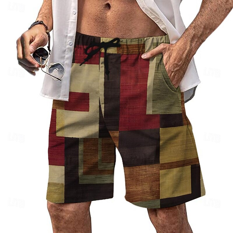 Men's Plaid Color Block Stripe Swim Trunks Swim Shorts Board Shorts Mid Waist Fashion Streetwear Designer Casual Daily Holiday Pocket Drawstring Elastic Waist Designer Clothing Apparel