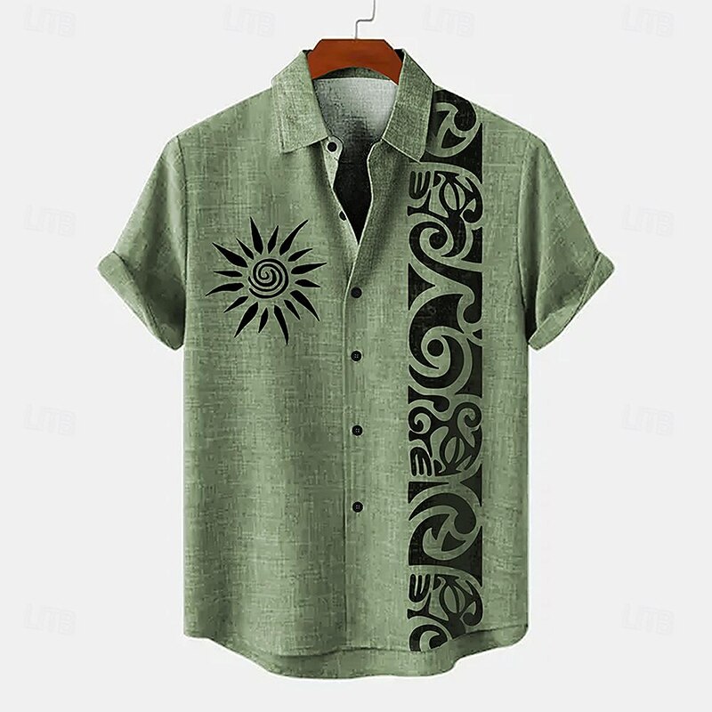 Men's Shirt Linen Shirt Summer Shirt Retro Shirts Vintage Shirt Ethnic Shirt Vintage Vacation Daily Blue Green khaki Short Sleeve Turndown Summer Spring Clothing Apparel4