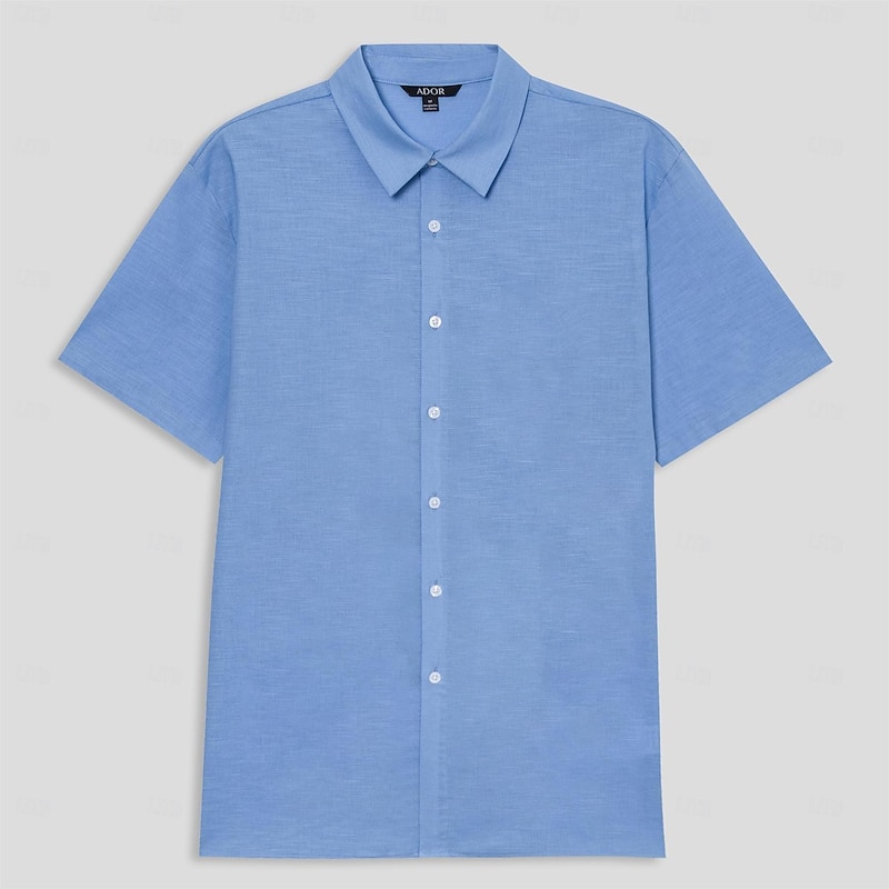 Men's Linen Shirt Casual Shirt Button Down Shirt White Blue Gray Short Sleeve Solid Color Turndown Outdoor Causal Button Clothing Apparel Vacation Daily Sport4