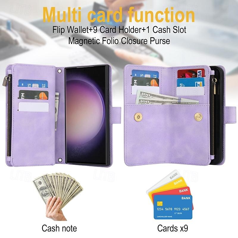 Phone Case For S25 S24 S23 S23 FE S22 S21 Ultra Plus A55 5G A35 5G A25 A15 Wallet Case with Stand Holder Zipper Full Body Protective Retro TPU PU Leather4