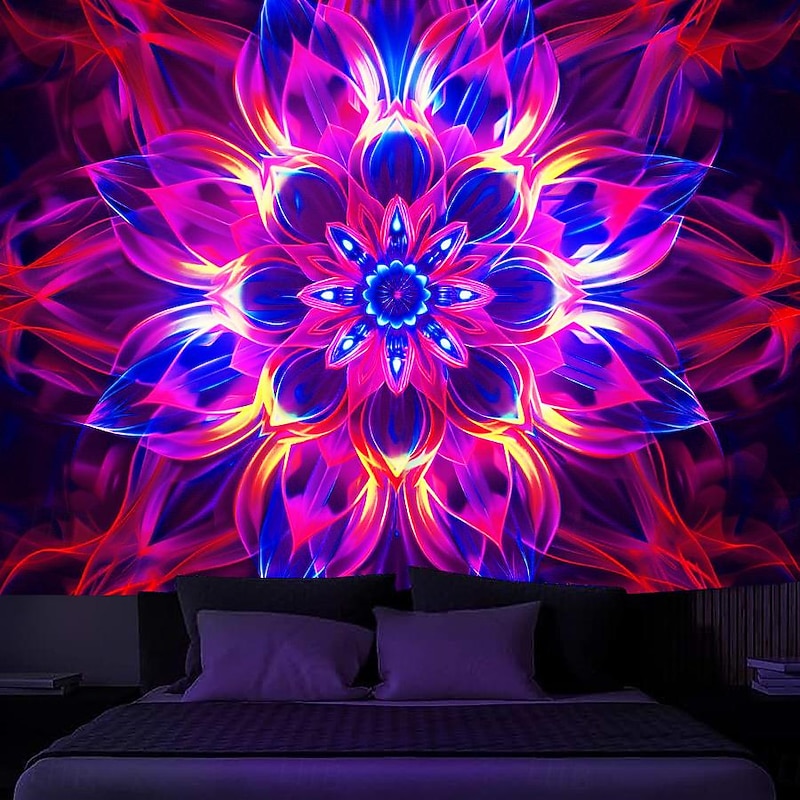 Mandala Bohemian Blacklight Tapestry UV Reactive Glow in the Dark Glow Party Trippy Zen Meditation Misty Nature Hanging Tapestry Wall Art Mural for Living Room Bedroom4