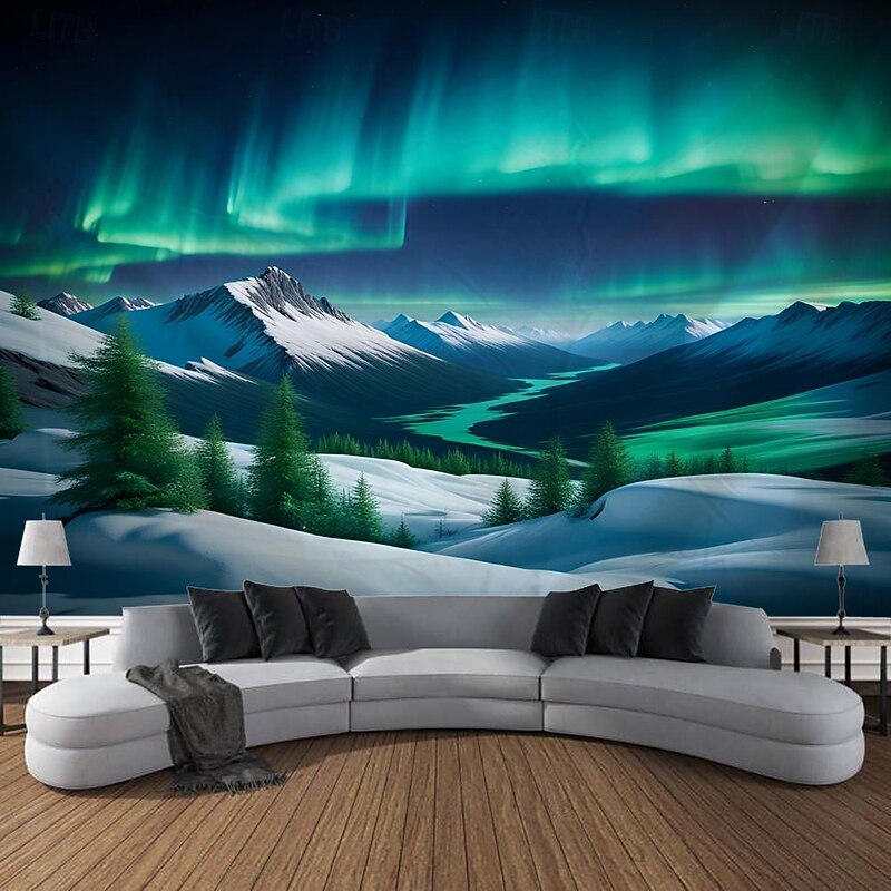Nature Hanging Tapestry Wall Art Large Tapestry Mural Decor Photograph Backdrop Blanket Curtain Home Bedroom Living Room Decoration Nothern Light Aurora