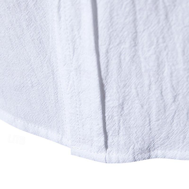 Men's Shirt Chinese Collar Shirt Mandarin Collar Shirt Casual Shirt Button Up Shirt Cotton Shirt Plain Vacation Hawaiian Black White Pink Navy Blue Long Sleeve Grandad Collar Spring &  Fall Clothing3