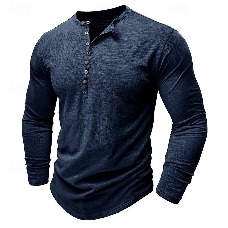 100% Cotton Men's Henley Shirt Tee Top Long Sleeve Shirt Long Sleeve Solid Color Fashion Daily Buttons Henley Outdoor Casual Summer Dark Brown Dark Grey Black Henley T-Shirt2