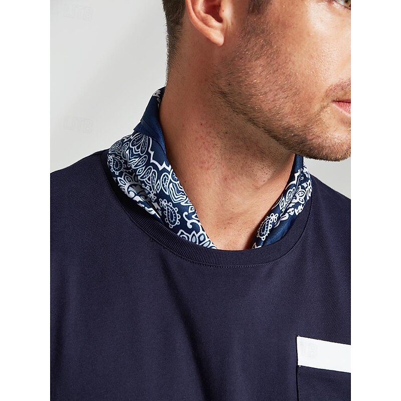 Men's Classic Navy Imitation Silk Bandana - Square Paisley Print Fashion Scarf2