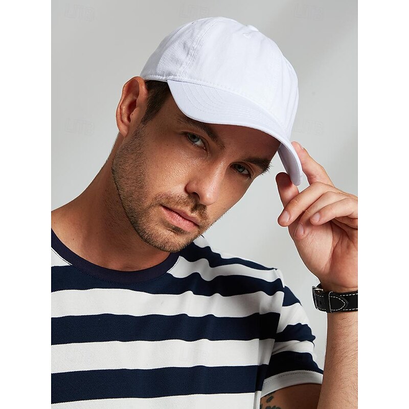 Men's Cotton Baseball Cap - Classic Adjustable White Hat for Casual Wear2