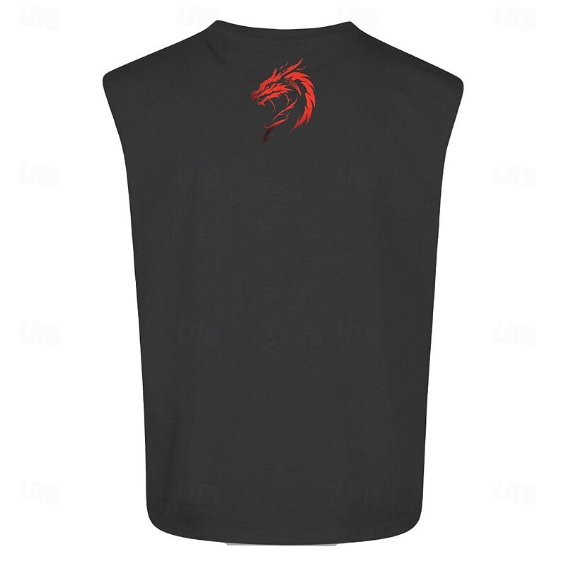 Men's Dragon Vest Top Sleeveless T shirt 3D Print Crew Neck Shirt Sports Retro Vintage Gothic Party Street Casual Black Summer Spring Clothing Apparel S M L XL XXL XXXL2