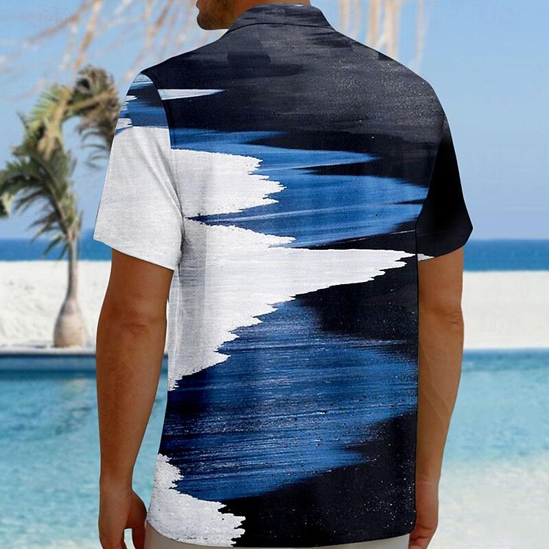 Men's Ocean Waves Seascape Pattern Summer Hawaiian Shirt Aloha Shirt Short Sleeves Shirt Turndown Hawaiian Resort Outdoor Vacation Street White Blue S M L2