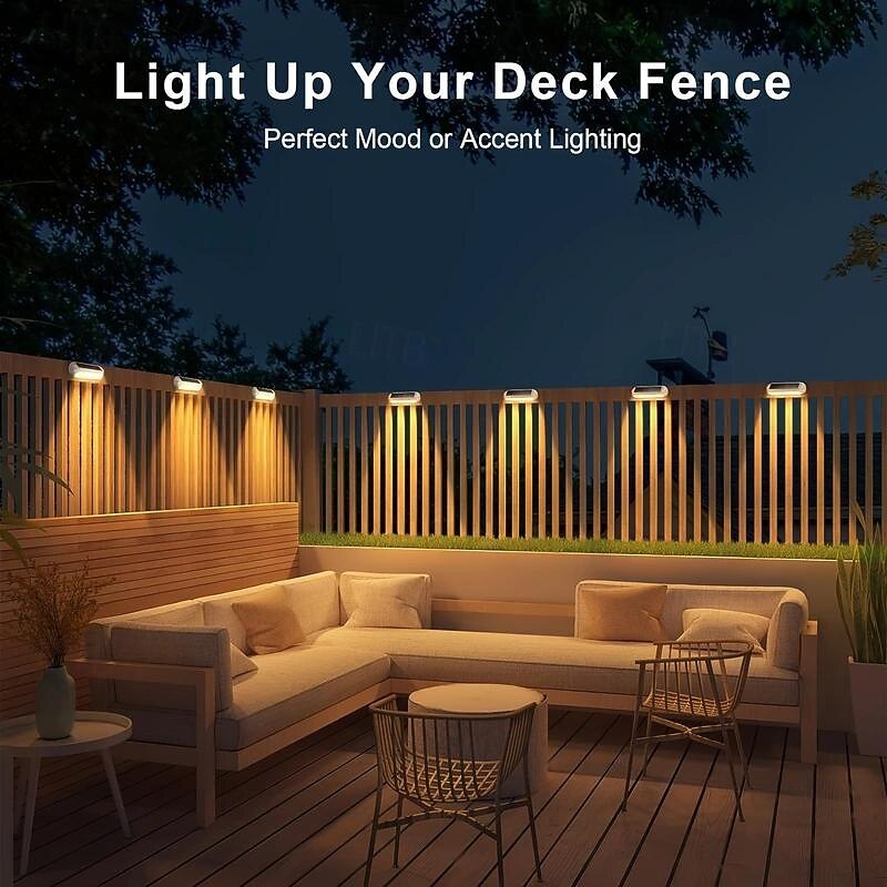 Solar Outdoor Deck Lights, Upgraded RGB Solar Fence Lights with Color Changing & Warm White Mode, Waterproof LED Solar Powered Lights for Yard, Wall, Stairs, Pool and Step Decor3