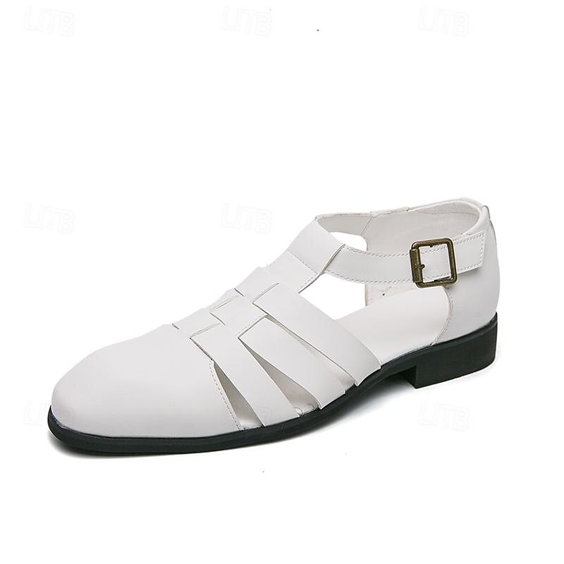 Men's Leather Sandals Retro Fishermen Sandals Black Summer Sandals Walking Business Casual Office & Career Comfortable Buckle White Spring Fall