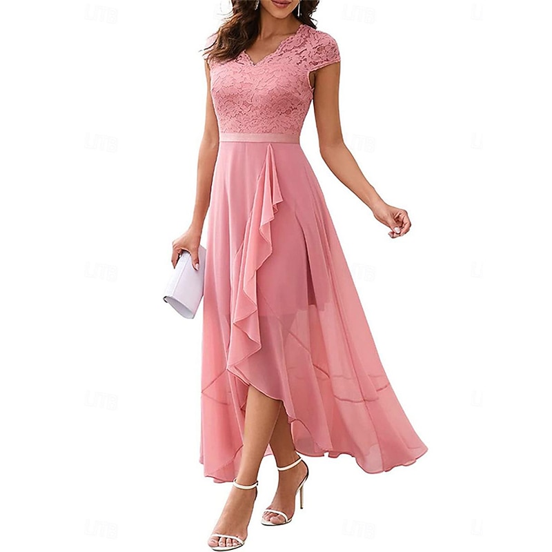 Women's Maxi Dress Lace Dress Cocktail Dress Wedding Guest Dress Chiffon Dress Elegant Formal Wedding Guest Cocktail Party Regular Fit Sleeveless V Neck Black Pink Wine Navy Blue Summer2