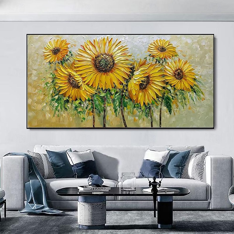 Handmade Oil Painting Canvas Wall Art Decoration Modern Abstract Flowers Knife Sunflower for Living Room Home Decor Rolled Frameless Unstretched Painting2
