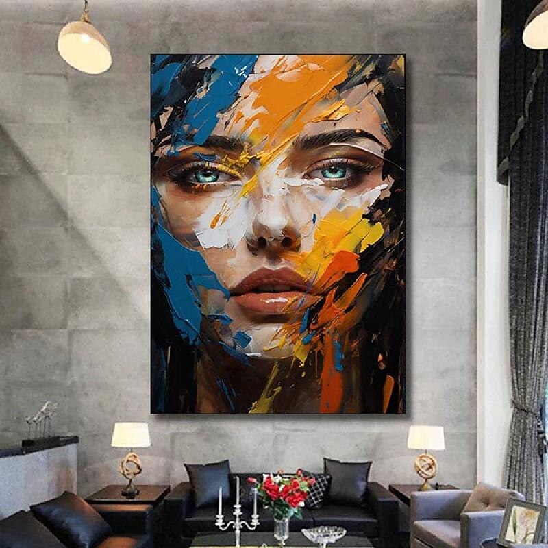 Colorful abstract facial oil painting handmade textured face of girl painting figurative wall art pattle knife girl Oil painting wall decorative painting room art3