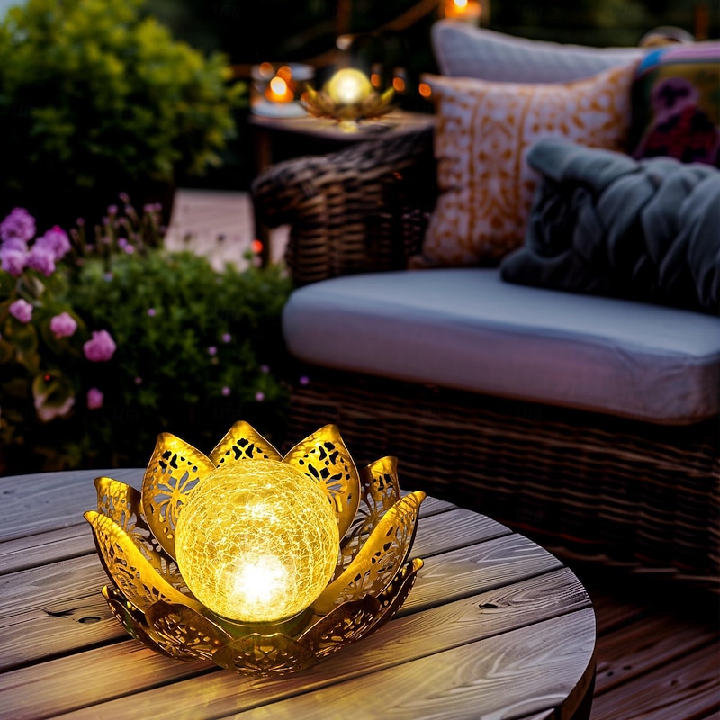 Solar Lights Outdoor Garden Decor, Adjustable Metal Petal Lotus Flower Lights Glass Lantern Outdoor Table Decor Waterproof for Patio, Lawn, Pathway, Pond, Christmas Gift3