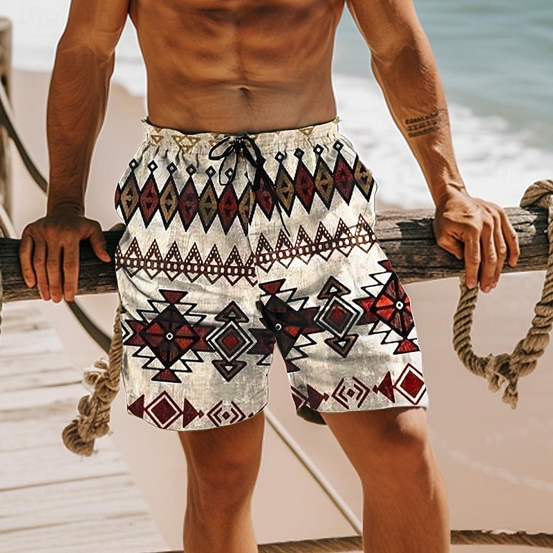 Men's Grid / Plaid Shorts Mid Waist Vacation Vintage Fashion Outdoor Casual Holiday Drawstring Side Pockets Designer Clothing Apparel