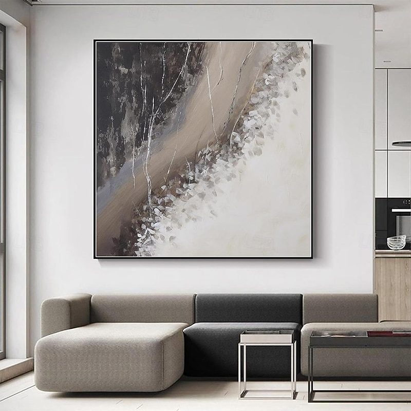 Handmade Oil Painting Canvas Wall Art Decoration Modern Minimal Black and White Abstract Texture for Home Dance Studio Decor Rolled Frameless Unstretched Painting3