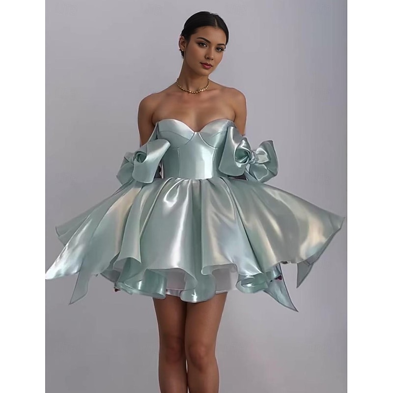 A-Line Homecoming Dresses Corsets Dress Holiday Graduation Short / Mini Sleeveless Spaghetti Strap Satin with Bow(s)2