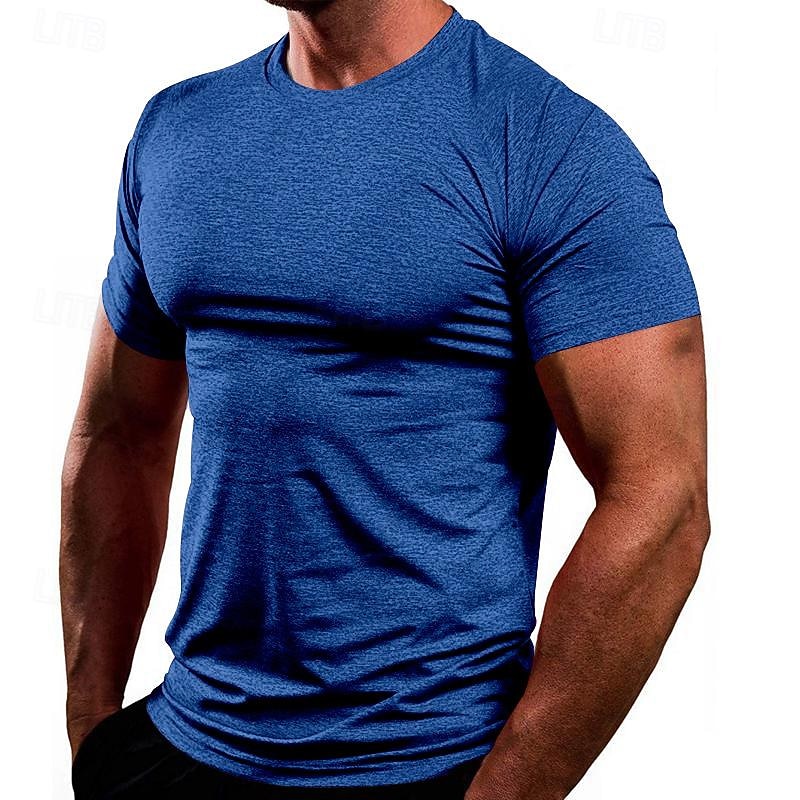 Men's T shirt Short Sleeve Crew Neck Tee Tshirt Muscle T-Shirt Short Sleeve Shirt Outdoor Quick Dry Workout Soft Sweat wicking Polyester Black White Navy Blue Gym Climbing Camping / Hiking / Caving