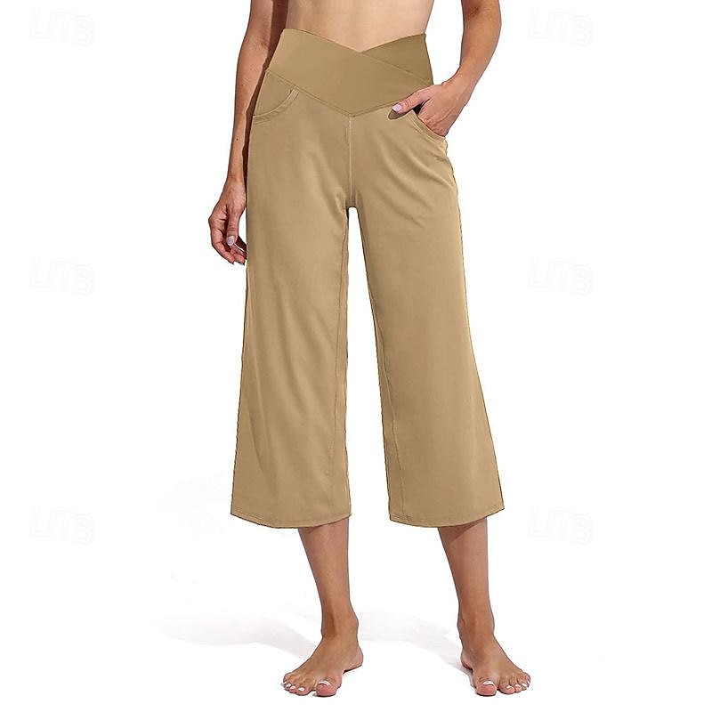 Women's Capri Pants Flares Pocket High Waist Pilates Gym Workout Workout Capri Pants Solid Color Black Burgundy Dark Navy Sports Activewear Stretchy Loose Fit