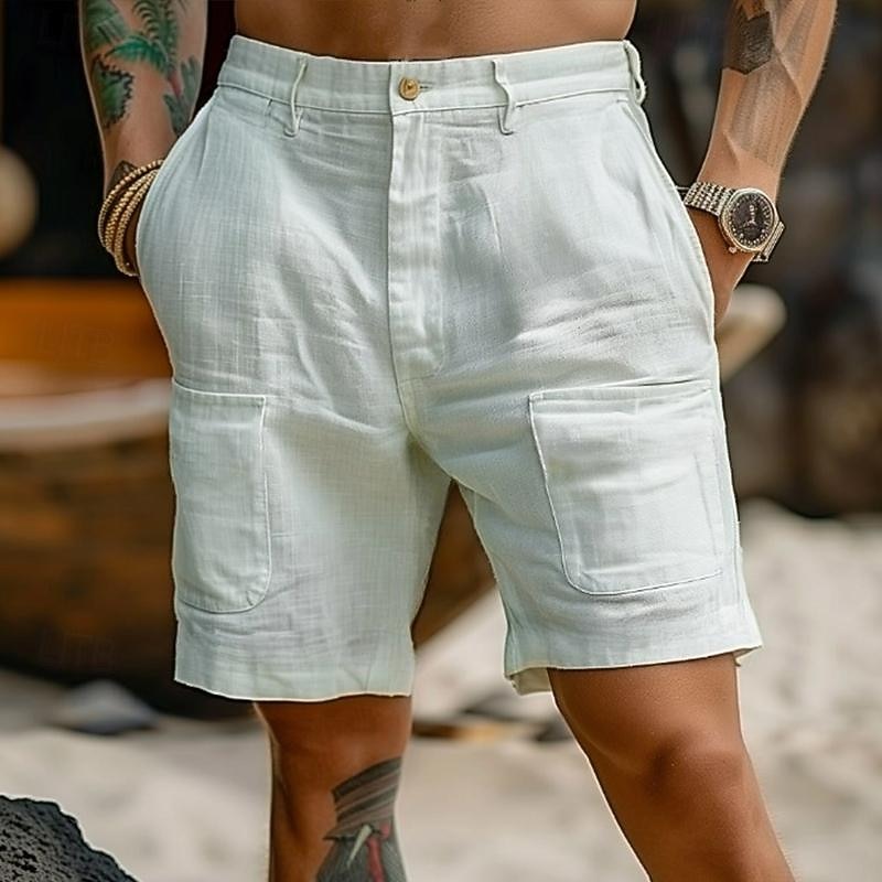 Men's Shorts Linen Shorts Summer Shorts Beach Shorts Pocket Front Pocket Straight Leg Plain Comfort Breathable Knee Length Outdoor Casual Daily Fashion Streetwear White Sky Blue