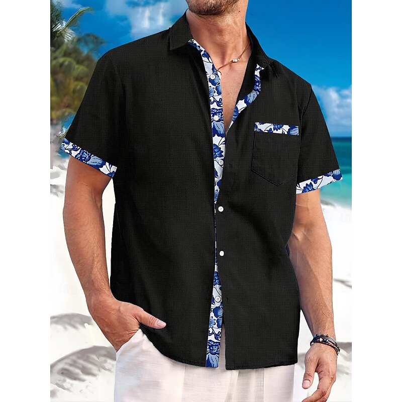 Men's Linen Shirt Summer Shirt Beach Wear Casual Shirt Button Up Shirt Plain Vacation Curise Black White Pink Blue Short Sleeve Lapel Spring & Summer Clothing Apparel Front Pocket4