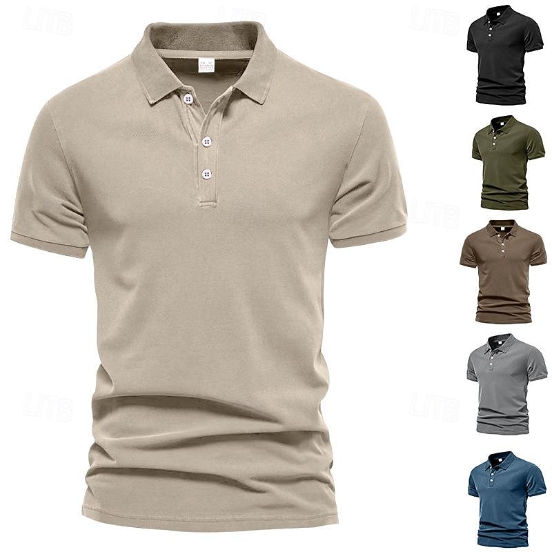 Men's Golf Shirt Golf Polo Work Casual Lapel Short Sleeve Basic Modern Plain Button Spring & Summer Regular Fit Black Army Green Blue Brown Khaki Dark Gray Golf Shirt