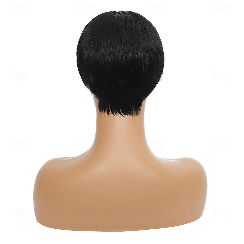 Human Hair Short Wigs Pixie Cut Wigs with Bangs Layered Wavy Wigs for Black Women4