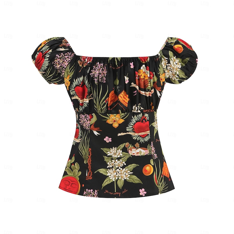Retro Vintage 1950s Blouse / Shirt Off Shoulder Flower / Floral Fancy Dress Women's Masquerade Casual Daily Bachelorette Party Adults' Top2
