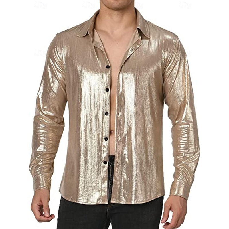 Disco 1980s Shiny Metallic Blouse / Shirt Masquerade Disco Solid Color Fancy Dress Men's Carnival Costume Masquerade Party / Evening Pride Parade Pride Month Adults' Shirt3