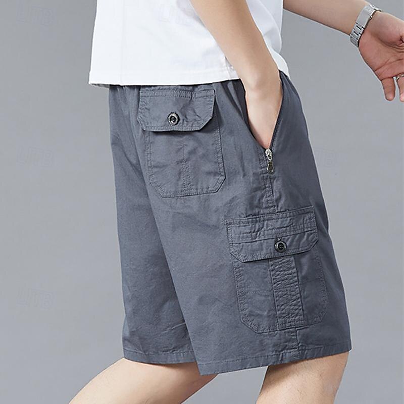 Men's Cargo Shorts Shorts Hiking Shorts Elastic Waist Multi Pocket Plain Wearable Short Outdoor Daily Camping & Hiking Fashion Classic Black Army Green3