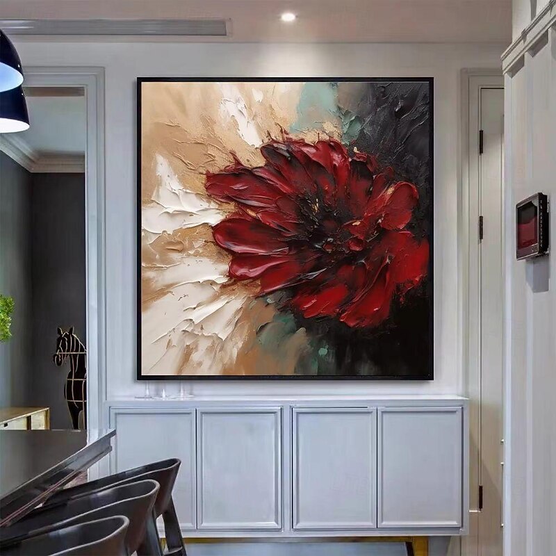 Handmade Oil Painting Canvas Wall Art Decoration Modern Abstract Thick Oil Flowers Big Red Flowers for Home Decor Rolled Frameless Unstretched Painting4
