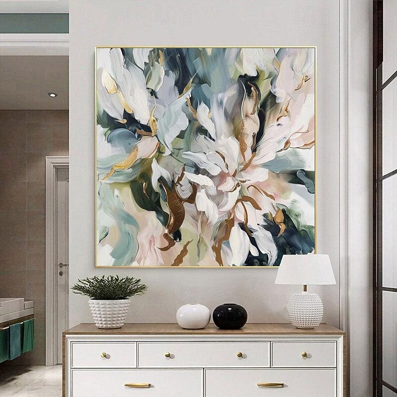 Hand Paint Large Original Flower Oil Painting on Canvas Abstract Flower Painting Boho Acrylic Floral Art Large Wall Art Modern Custom Living Room Decor No Frame