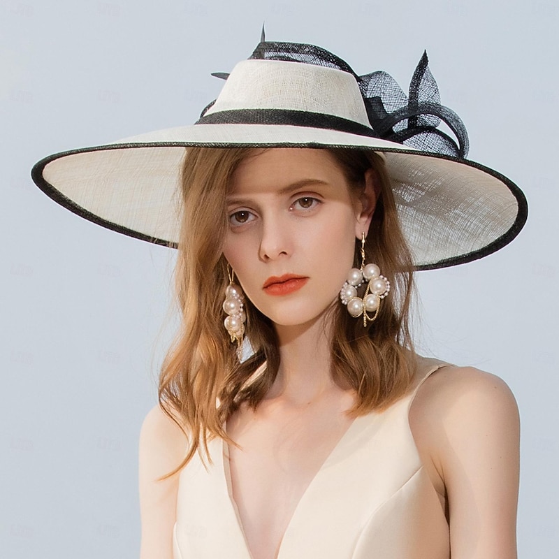 Hats Flax Bucket Hat Sun Hat Top Hat Wedding Tea Party Elegant Wedding With Feather Bowknot Headpiece Headwear