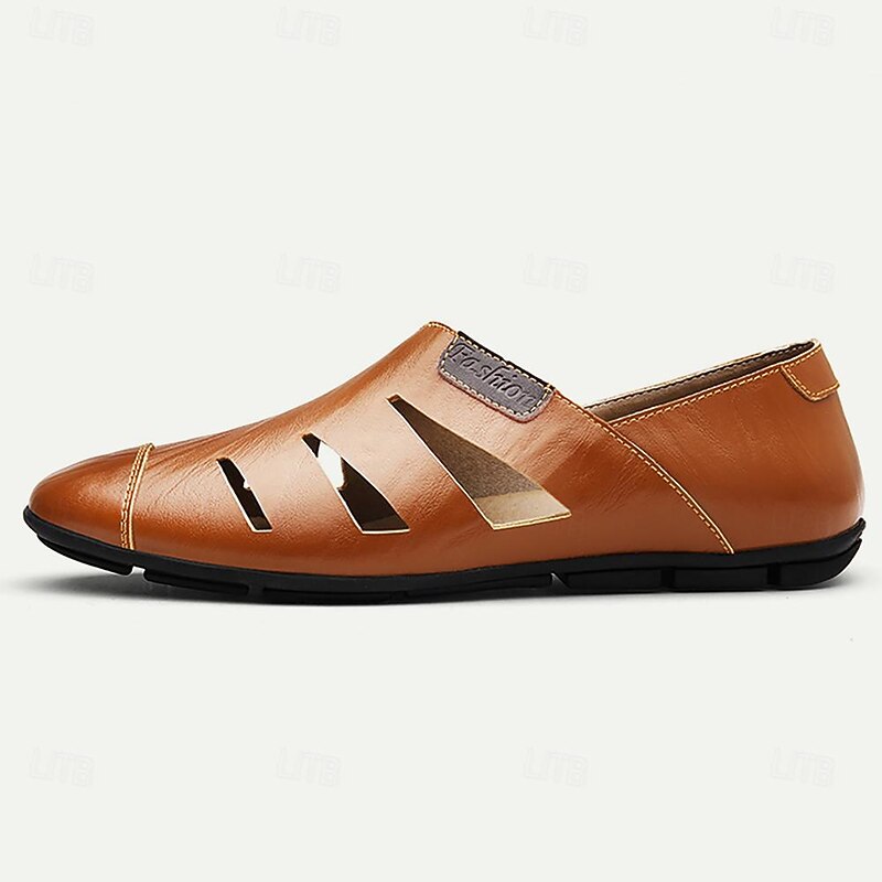 Men's Brown Leather Cutout Loafers - Breathable Slip-On Casual Shoes for Summer4