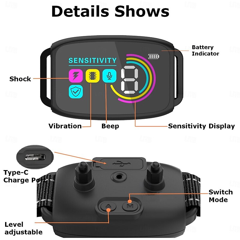Automatical Anti Bark Collar Anti barking Device for Dogs Training Behavior Aids 4 Training Modes 8 Sensitivity Waterproof Rechargeable2