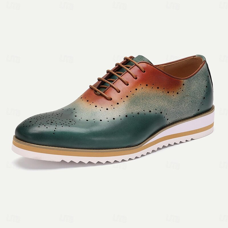 Men's Premium Cowhide Leather Brogues - Stylish Gradient Dress Shoes with Lace-Up Closure for Formal Events2