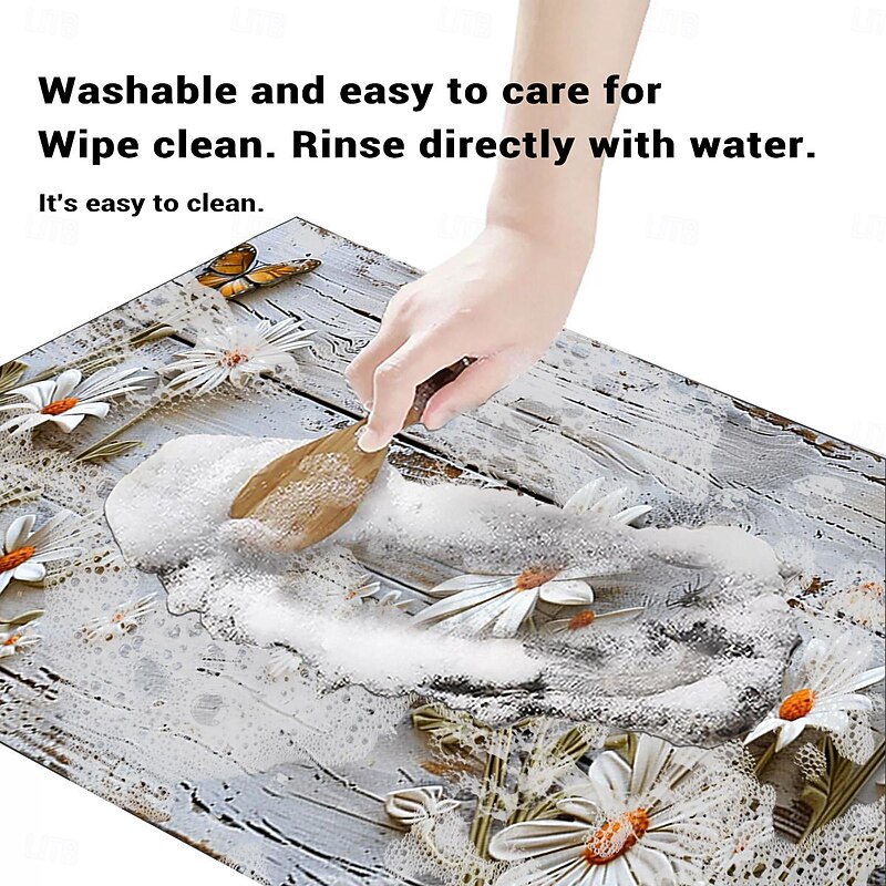 Wooden Daisy Area Rug Kitchen Mat Non-Slip Oil Proof Floor Mat Livingroom Rug Indoor Outdoor Mat Bedroom Decor Bathroom Mat Entrance Rug Door Mat4