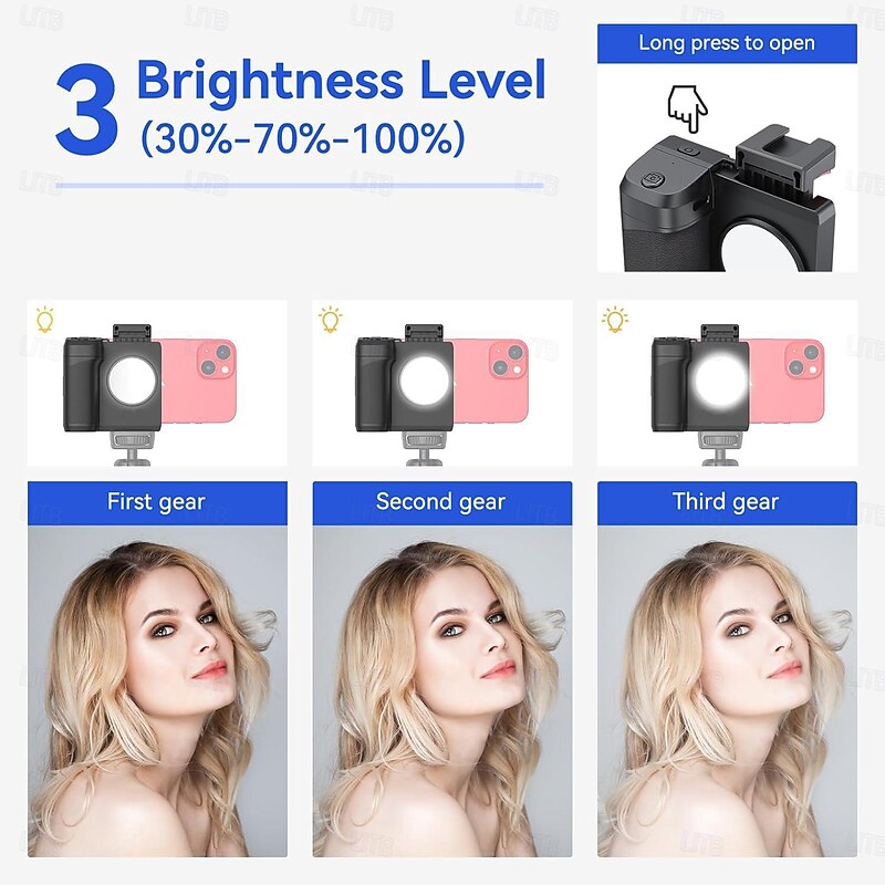 PH-14 Fill Light, Wireless Bluetooth Remote Control Three-Gear Adjustable Selfie Light, Smartphone Camera Shutter Handle Grip Detachable for iPhone Samsung Google OnePlus Phones Video/Photo Shooting3