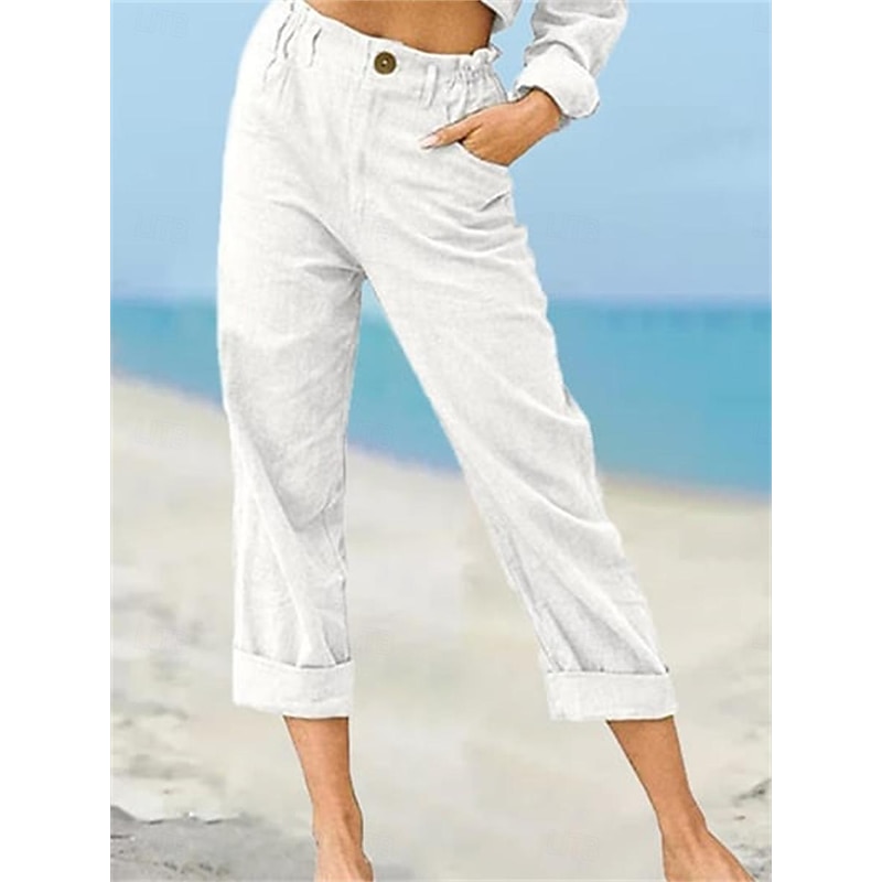 Women's Chinos Pants Trousers Streetwear Casual Long High Waist Plain Pocket High Cut Breathability Soft Micro-elastic Vacation Street Daily Wear White Khaki Light Grey Summer Spring Regular Fit2