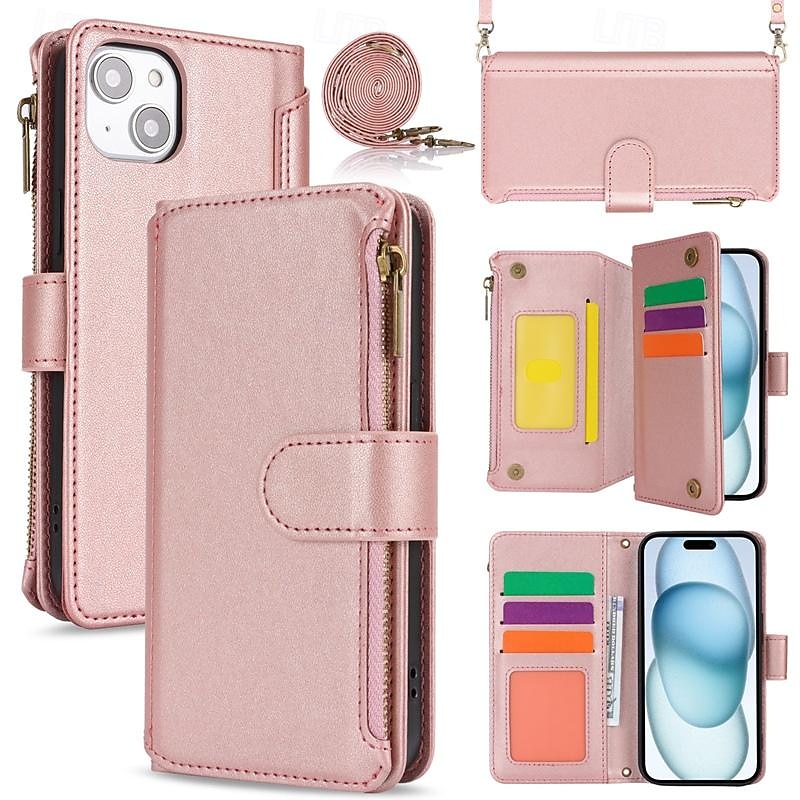 Phone Case For iPhone 17 Pro Max 17 Air 16 15 14 Pro Max Plus 13 12 11 Pro Max Mini Wallet Case Magnetic Zipper with Lanyard Retro TPU PU Leather