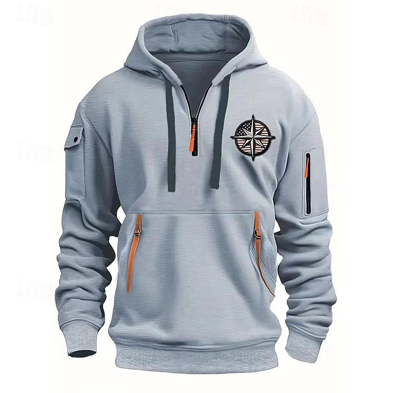 Men's Hoodie Quarter Zip Hoodie Tactical Black White Wine Navy Blue Royal Blue Hooded Plain Pocket Sports & Outdoor Daily Holiday Polyester Streetwear Cool Casual Spring &  Fall Clothing Apparel2