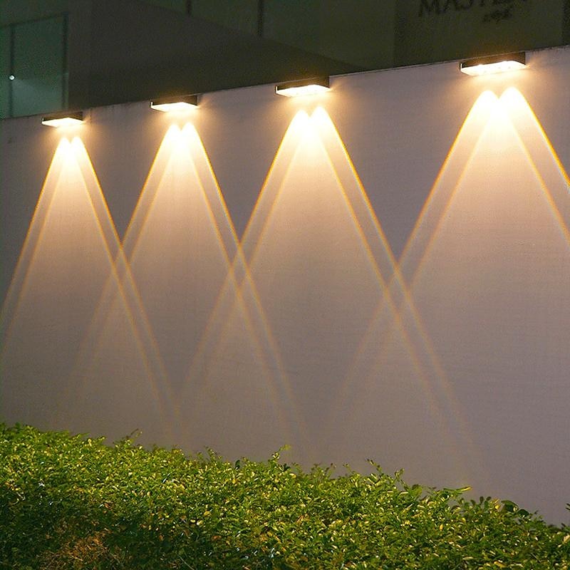 Solar Fence Lights, Outdoor Waterproof Solar Deck Lights, Sola Wall Light Tri-color Dimmable Courtyard Wall Porch Decoration Atmosphere Landscape Lamp Solar Wall Washing Light 1/2/4Pcs2